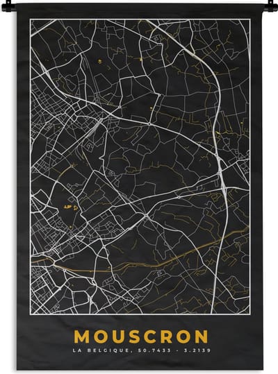 Wandkleed - Wanddoek - Kaart - Mouscron - Stadskaart - Plattegrond - Goud - 120x180 cm - Wandtapijt