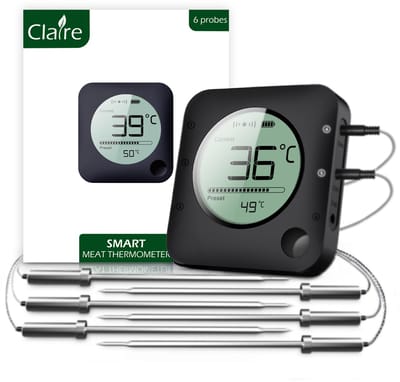 Claire BBQ thermometer - Vleesthermometer - Oventhermometer - Draadloos met app - Incl. Batterijen en 6 meetsondes
