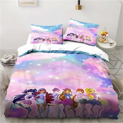 Winx Anime Kawaii Beddengoed Collectie Dekbedovertrek Collectie Lichtgewicht Zacht Dekbedovertrek Decoratief Beddengoed Voor Tieners Jongens Meisje Cadeau Groot 135X200cm-2pcs
