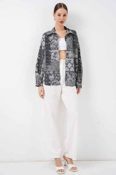 Oversized Paisley Print Overhemd met Knopen