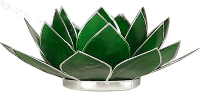 Lotus sfeerlicht groen - 4e chakra - zilverrand - 13.5 cm