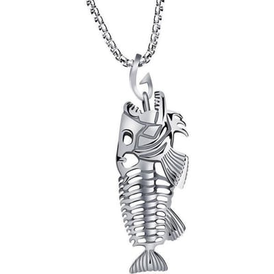 Coole visgraat hele vis skelet roestvrijstalen hanger ketting retro sieraden persoonlijkheid hip-hop rock sieraden cadeau 60cm gray