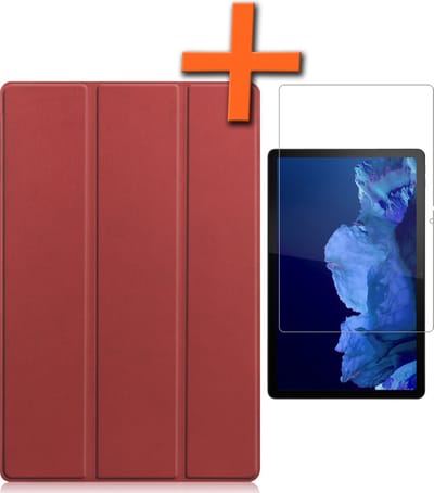 Hoesje - Geschikt voor Lenovo Tab P11 Plus - Met Screenprotector - Trifold Bookcase - Hard Cover - Hardcover Book Case - Tablet Hoes - Donkerrood