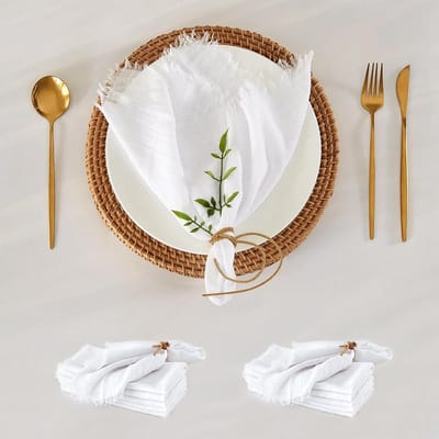 Famanu – Set van 4 stoffen servetten van 48x48 cm in puur katoen, ademend en rustiek, perfect voor diners en bruiloften