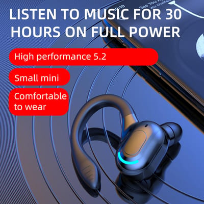 Bluetooth 5.2 draadloze oordopjes met oorhaak, ergonomische zakelijke oordopjes blauw