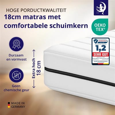 Matras 140x200 – ergonomisch koudschuim met 7 comfortzones – 18 cm dik – premium plus tijk voor extra slaapcomfort