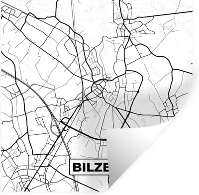 Muurstickers - Sticker Folie - Zwart Wit – België – Plattegrond – Stadskaart – Kaart – Bilzen - 100x100 cm - Plakfolie - Muurstickers Kinderkamer - Zelfklevend Behang XXL - Zelfklevend behangpapier - Stickerfolie