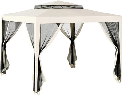 Linkforu – Tuintent - Partytent - Feesttent - Buitentent met Muggengaas - 297x297x268 cm – Bruin – Zwart Crème Groen Grijs Beige