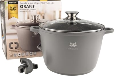 Antiaanbakpan Ø 24 cm - 6 L - Gietaluminium Kookpan met Deksel - Geschikt voor Alle Warmtebronnen