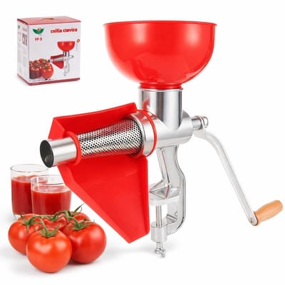 Allecto - Handmatige Tomaten Sapcentrifuge - Aluminium Legering - Voor Tomatensaus en Sinaasappelsap - Rood - Fruit en Groenten - Ideaal voor Huish...