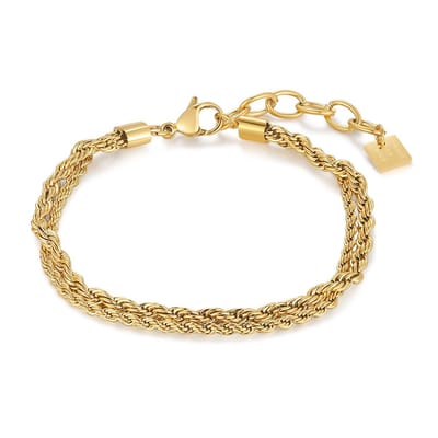 Twice As Nice Armband in goudkleurig edelstaal, dubbele ketting 16cm+3cm
