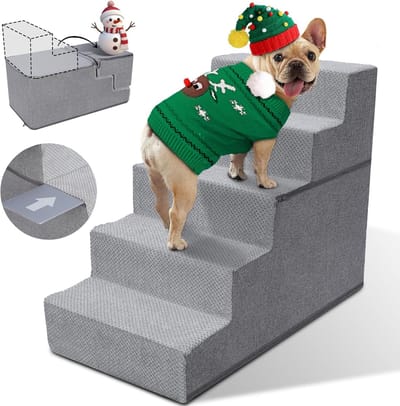 Hondentrap voor Kleine Honden - Antislip 5 Treden - Wasbare Huisdiertrap voor Bed en Sofa
