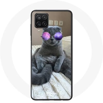 Samsung Galaxy A12 hoesje Kat met paarse bril