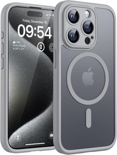Hoesje Geschikt voor iPhone 15 Pro Hoesje Grijs - Hoesje Geschikt voor MagSafe iPhone 15 Pro - Shockproof Back Cover met Lens beschermer