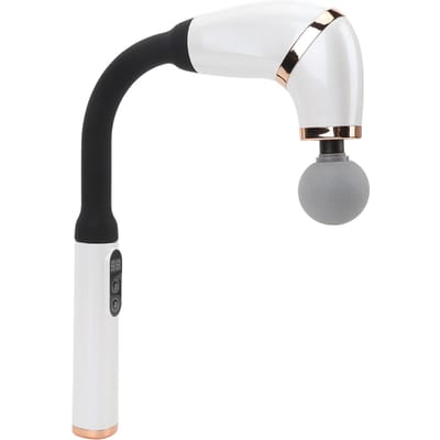 Pistolet de Massage avec Poignée d'Extension en Forme de U Tissu Profond 4 Têtes de Massage 6 Niveaux de Vitesse Percussion blanc