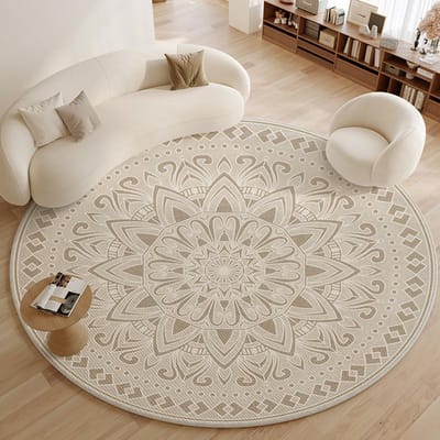 Minimalistische Woonkamer Decoratie Rond Tapijt Grote Oppervlakte Antislip Lounge Tapijt Franse Stijl Tapijten voor Slaapkamer Dikke Wasbare Mat 80x80CM