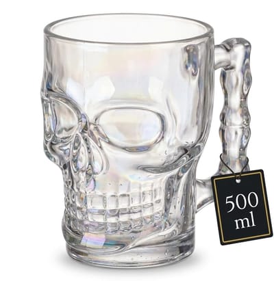Dailygoods- Bierglas Doodskop - Drinkglas met Handvat - Halloween - Tuinfeest - Verjaardagsfeest - 500 ml Inhoud