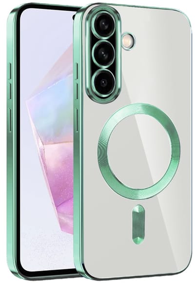 Hoesje geschikt voor Samsung Galaxy A36/A56 - Techsuit Luxury Crystal Back Cover - Geschikt voor MagSafe - Transparant/Lichtgroen