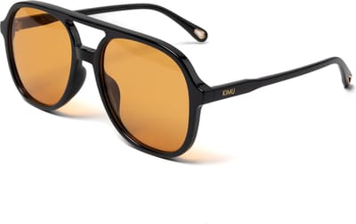 KIMU® Motor Pilotenbril Rond - Zwart Montuur Kunststof - Oranje Glazen - Zonnebril Piloten Bril Influencer Motorbril Retro Heren Dames Piloot Festival