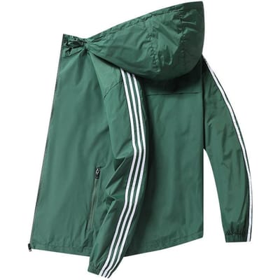 Jas Heren Lente Nieuwe Jas met Capuchon Casual Sport Drie Strepen Dunne Top Trendy Heren Outdoor L groen