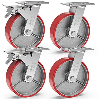 Heavy Duty Casters with 2 Brakes - 150mm to 1280kg - Silent Rubber Wheels for Furniture - 4 Pack