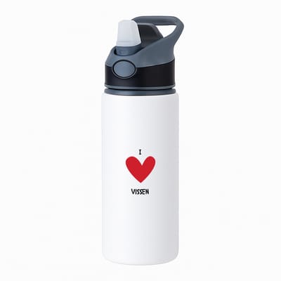 Hacebo® - Ik hou van vissen waterfles met rietje zwart - Vis - Dierenliefhebbers - Vissers - dierendag - dieren - water fles - 650ML
