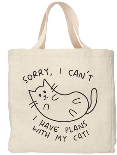 Creasowl® - I have plans with my cat - tote bag - Boodschappentas 38 x48 cm - Polylinnen- Kat tas - Shopper - Canvas tas - Boodschappen tas - Totebag - Schoudertas - Draagtas - Katten mama