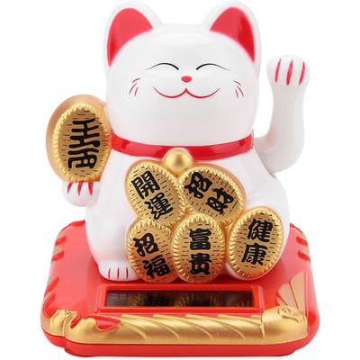 Zonne-energie Welkom Kat Schattig Zwaaiend Wenkend Fortuin Gelukskat Huis Auto Decor(Wit) wit