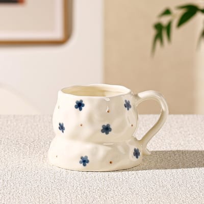 Tasse en Céramique Irrégulière avec Anse Résistance aux Hautes Températures Vaisselle en Céramique Tasse Pincée à la Main Tasse à Thé de l'Après-midi Haut de Gamme Tasse à Eau Tasse à Café 350ML