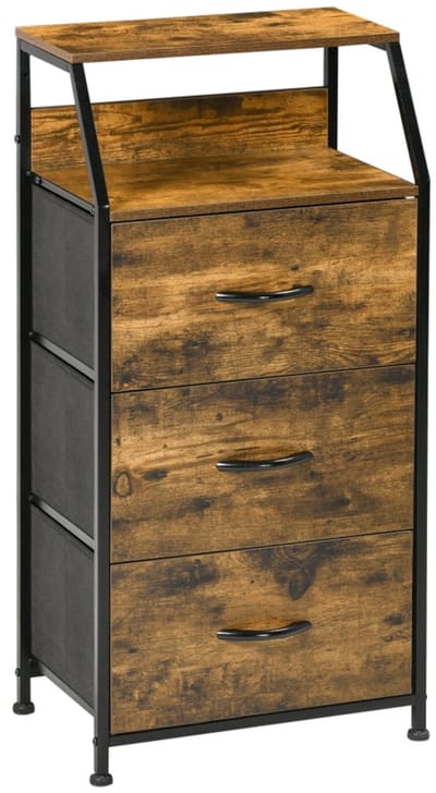 MODFU - Ladekast Met 3 Stoffen Laden En 2 Bovenplanken - Industrieel - Voor Woonkamer - Polyester - Bruin - 44 X 29 X 92 Cm