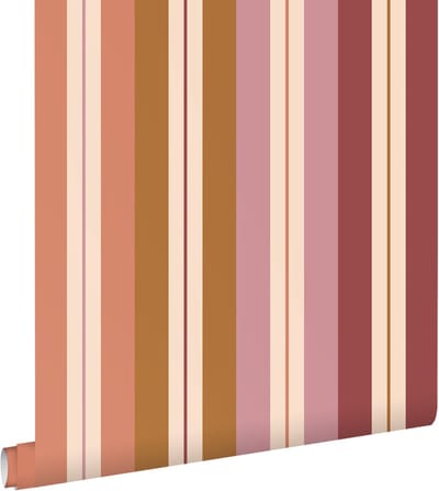 ESTAhome behang strepen roze, bruin, paars en bordeaux rood - 50 x 900 cm - 132040