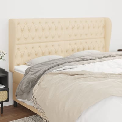 vidaXL - Hoofdbord - met - randen - 183x23x118/128 - cm - stof - crèmekleurig