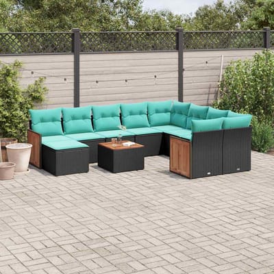 vidaXL - 11-delige - tuinbankset - met - kussens, - zwart - polyrotan