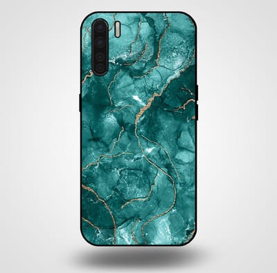 Smartphonica Telefoonhoesje voor OPPO A91 met marmer opdruk - TPU backcover case marble design - Goud Groen geschikt voor Oppo A91