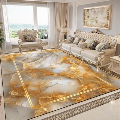 Luxe Gouden Tapijten voor Woonkamer Marmerstijl Europese Decoratie Sofa Vloerkleden Antislip Slaapkamer Wasbare Zachte Vloermat 60*90cm beige