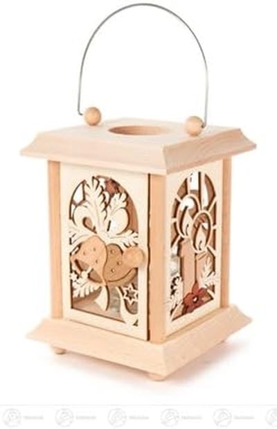 Tafellantaarn Kerstmis - Houten windlicht - Sfeerverlichting creëren - Echt handwerk - 12x17x12 cm - Houtkleur
