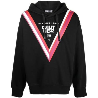 Sweat à capuche à cordon Versace AH22 Détail Lettres Rayures Manches Longues Homme sweatshirt Noir 73GAIP10-CF00P-899 S