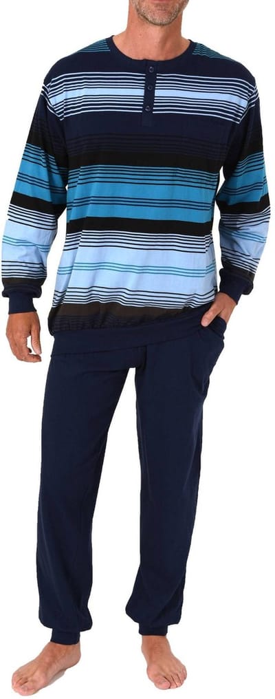 Normann herenpyjama lang met manchetten in een gestreepte look - ook in grote maten