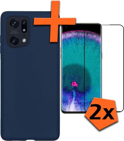 Hoes - Met 2x Screenprotector - Geschikt voor OPPO Find X5 - Sterk & Shockproof - Back Cover - Siliconen Case - Telefoon Hoes - Donkerblauw