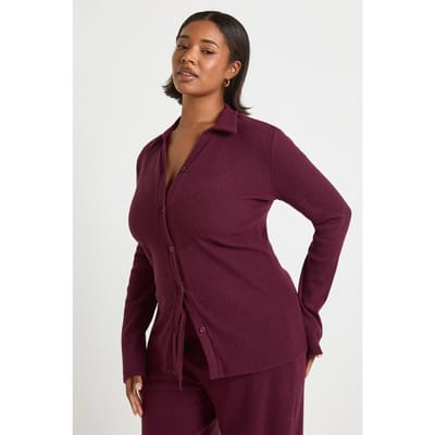 boohoo Dames Plus button-down kraagtop | Bordeaux Rood | Maat: 44