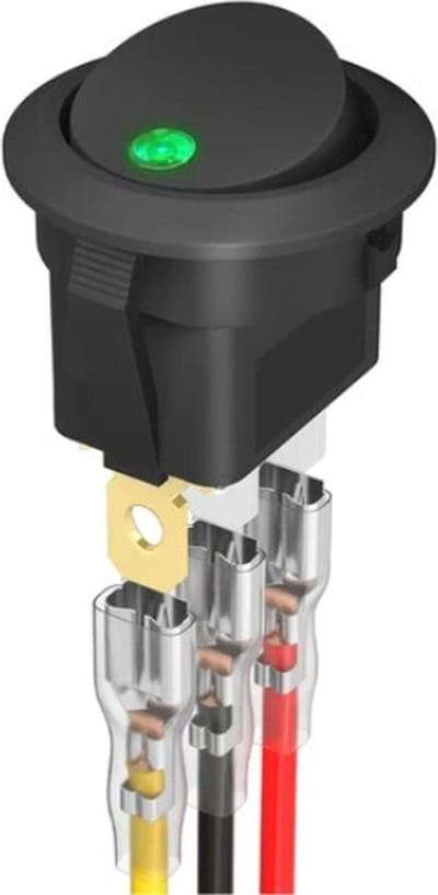 TLVX Sterke Schakelaar Rond Zwart met Groen lampje 1 stuks – LED indicator - Wipschakelaar - Aan/Uit – Tuimelschakelaar – Groene LED lamp – Inbouwschakelaar - ON/OFF schakelaar – 12Volt – Max. 20A – 21mm Diameter – Auto – Boot – Caravan – Camper