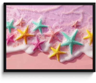 Poster in lijst - Fotolijst 70x50 cm - Posters - Zeesterren - Strand - Golven - Posterlijst zwart - Decoratie - Wanddecoratie woonkamer - Muurdecoratie slaapkamer