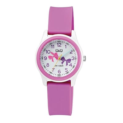 Q&Q VS59J002Y - Horloge - Sport - Analoog - Kinderen - Unisex - Plastic band - Rond - Kunststof - Cijfers - Roze - Wit - 10 ATM