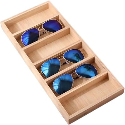 Glazen Displaystandaard - Opbergdoos Brillen - Brillen Presenteren - Ruim Ontwerp - 39.5 cm Lengte - Houtkleur