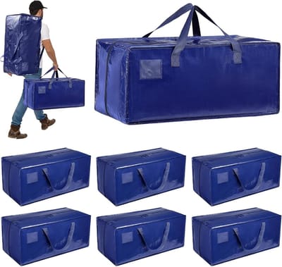 6 Pack 92L Opbergzakken, Grote Verhuisdozen met Rugdragers, Waterdichte en Duurzame Opbergtassen voor Verhuizen, Opslag en Kamperen, Blauw