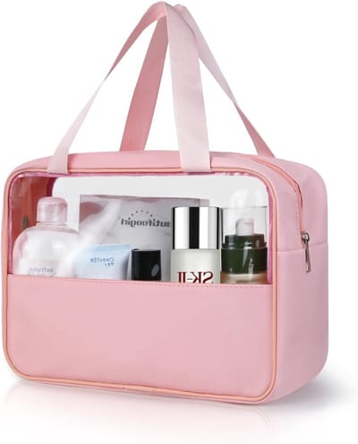 Transparante Cosmetica Tas voor Vrouwen, Waterdichte Toilettas, Draagbare Reistas voor Make-up en Toiletartikelen, Geschikt voor Vliegtuigen en Reizen, Roze Kleur