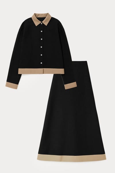 Touché Privé - Set van overhemd ve rok met textuur (100% katoen) - Zwart - Dames