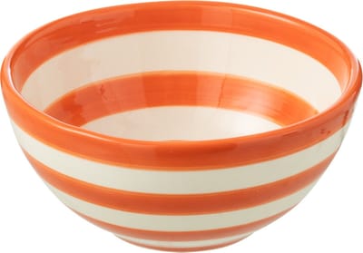 J-Line kom Granada Stripes High - keramiek - wit/oranje - small - Ø 14 cm