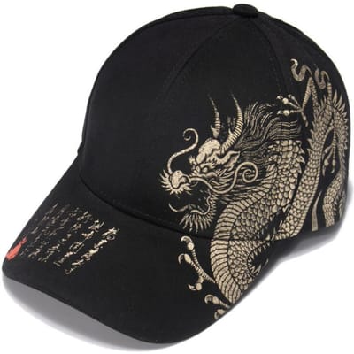 Nieuwe Chinese volkskunst goud-reliëf drakenpatroon kalligrafie honkbalpet - trendy voor alle gelegenheden, casual kleding One Size black