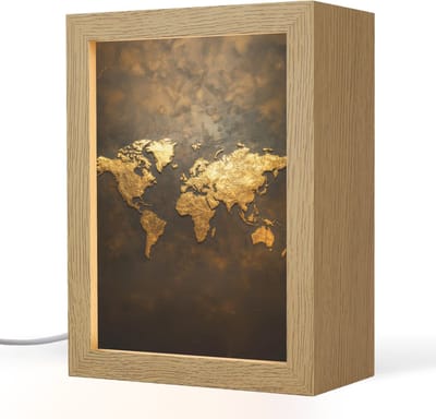 Tafellamp 15x20 cm - LED lamp - Wereldkaart - Goud - Roest - Decoratieve tafellampen - Dimbaar - Tafellampje slaapkamer - Woonkamer binnen